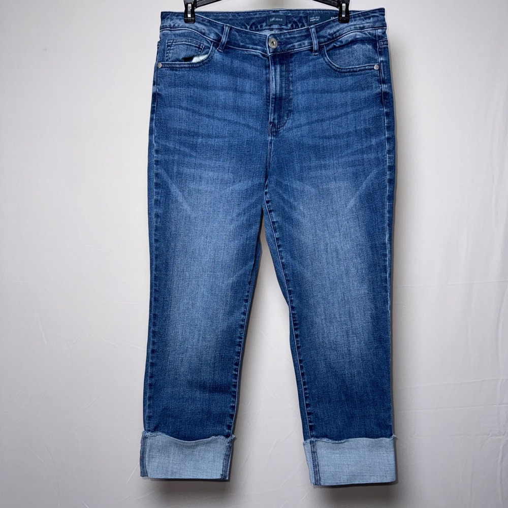 J. Jill Denim High Rise Straight Leg Jeans Cuffed Medium Wash Womens 12P Petite